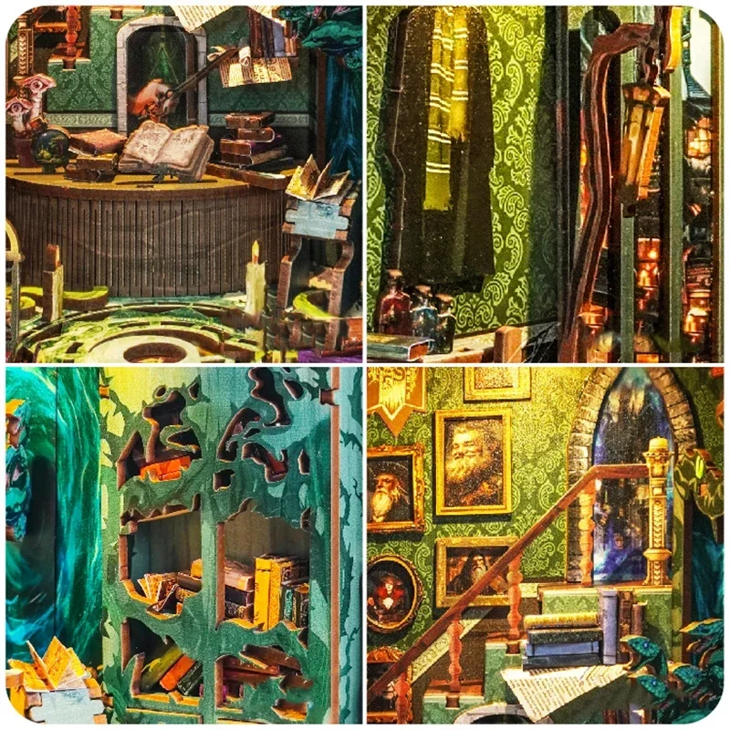 Diy Wooden Book Nook Kit Shelf Insert - Modèles miniatures à construire soi-même, maison