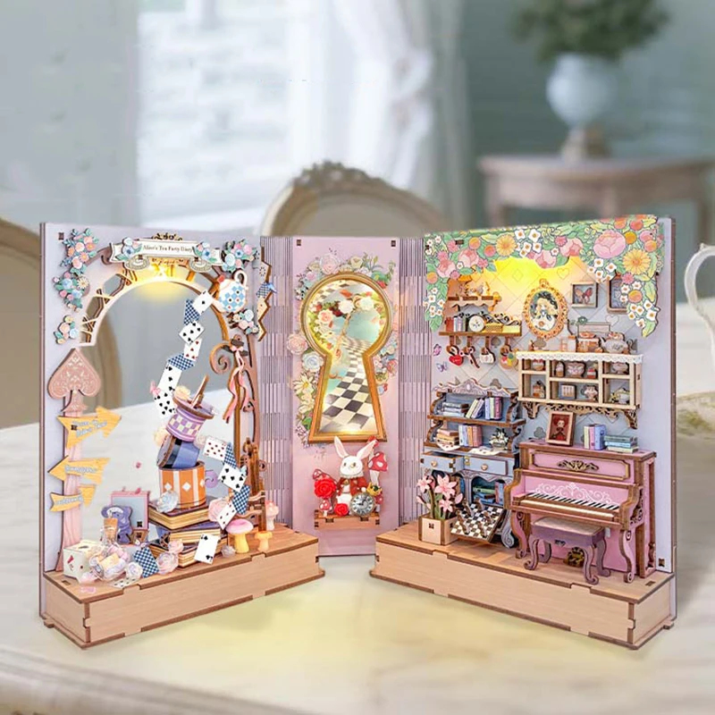 Diy Wooden Book Nook Kit Shelf Insert - Kit de modèle miniature DIY, recoin